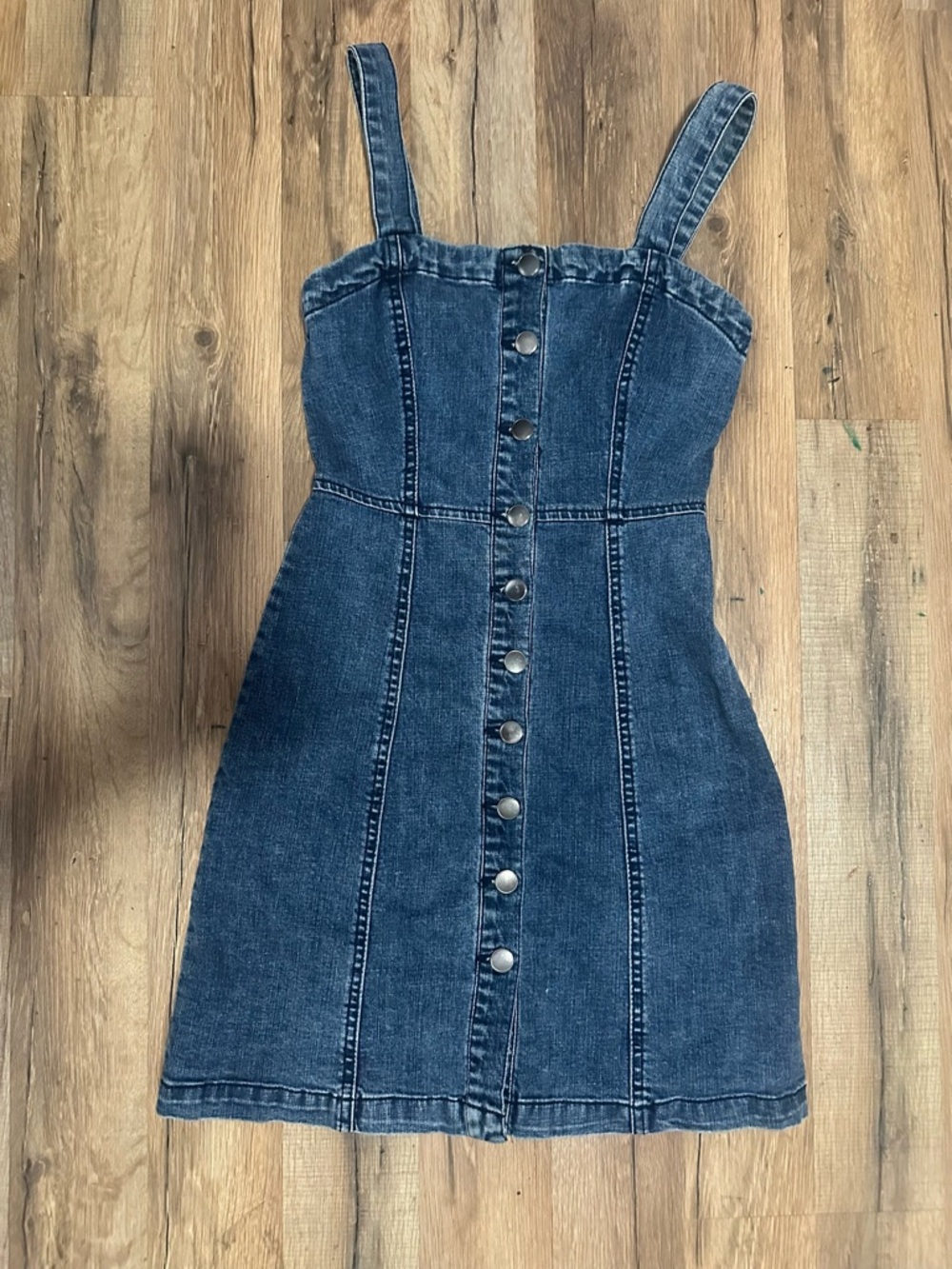 Denim Button-Front Mini Dress in Dark Blue